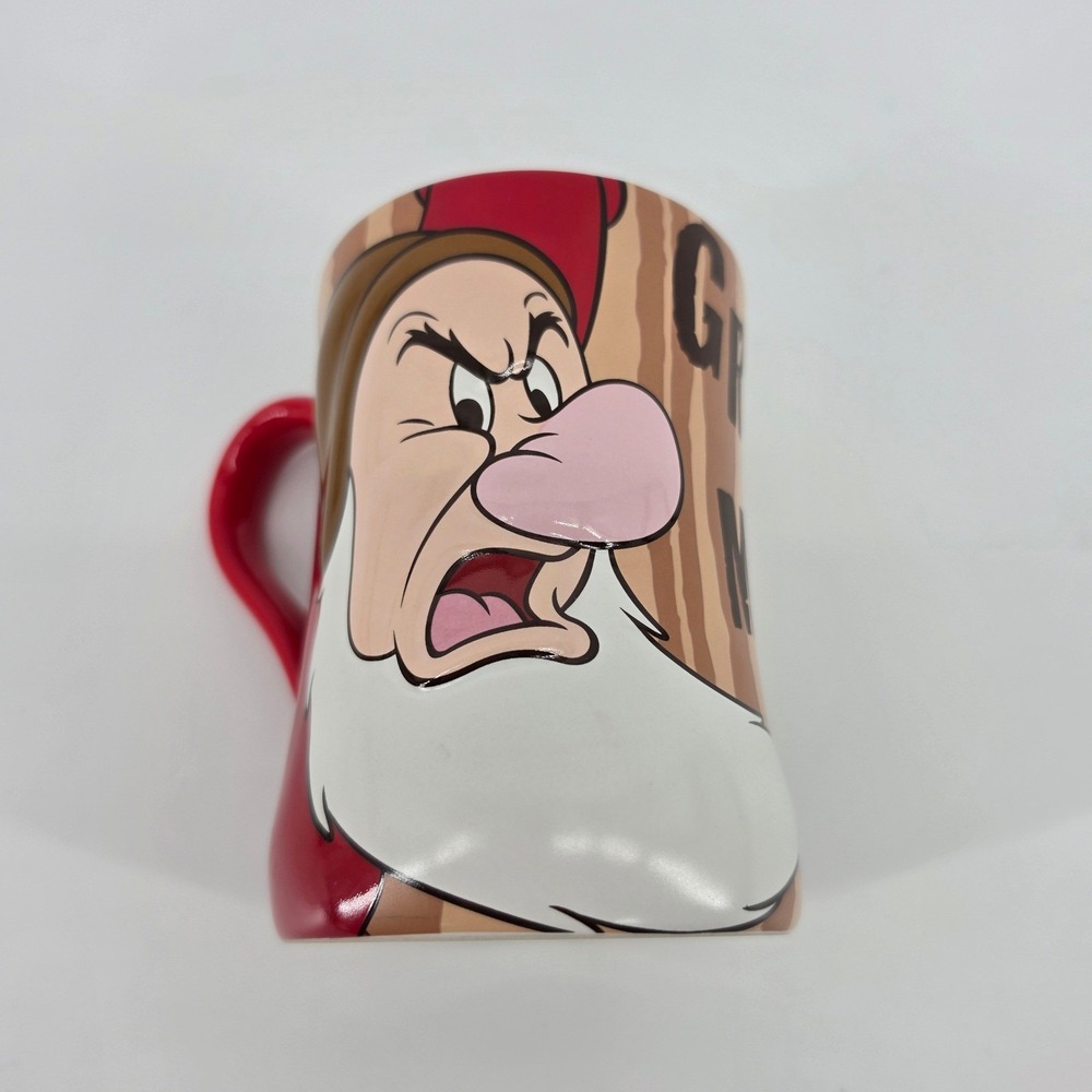 Disney Store Grumpy Mug Snow White Seven Dwarfs Red Wood Grain 5in Coffee Cup